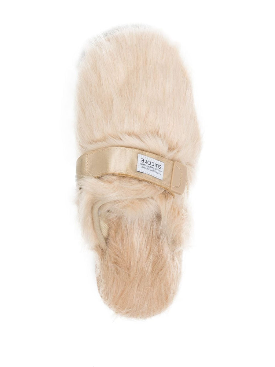 Suicoke Zavo 2 EU Faux Fur Slides Plush Warm Slip On Sandals For Women Beige Almond