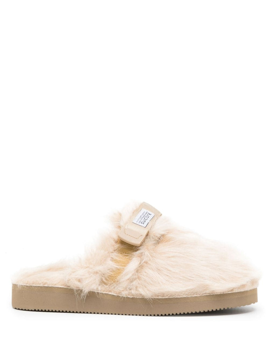 Suicoke Zavo 2 EU Faux Fur Slides Plush Warm Slip On Sandals For Women Beige Almond