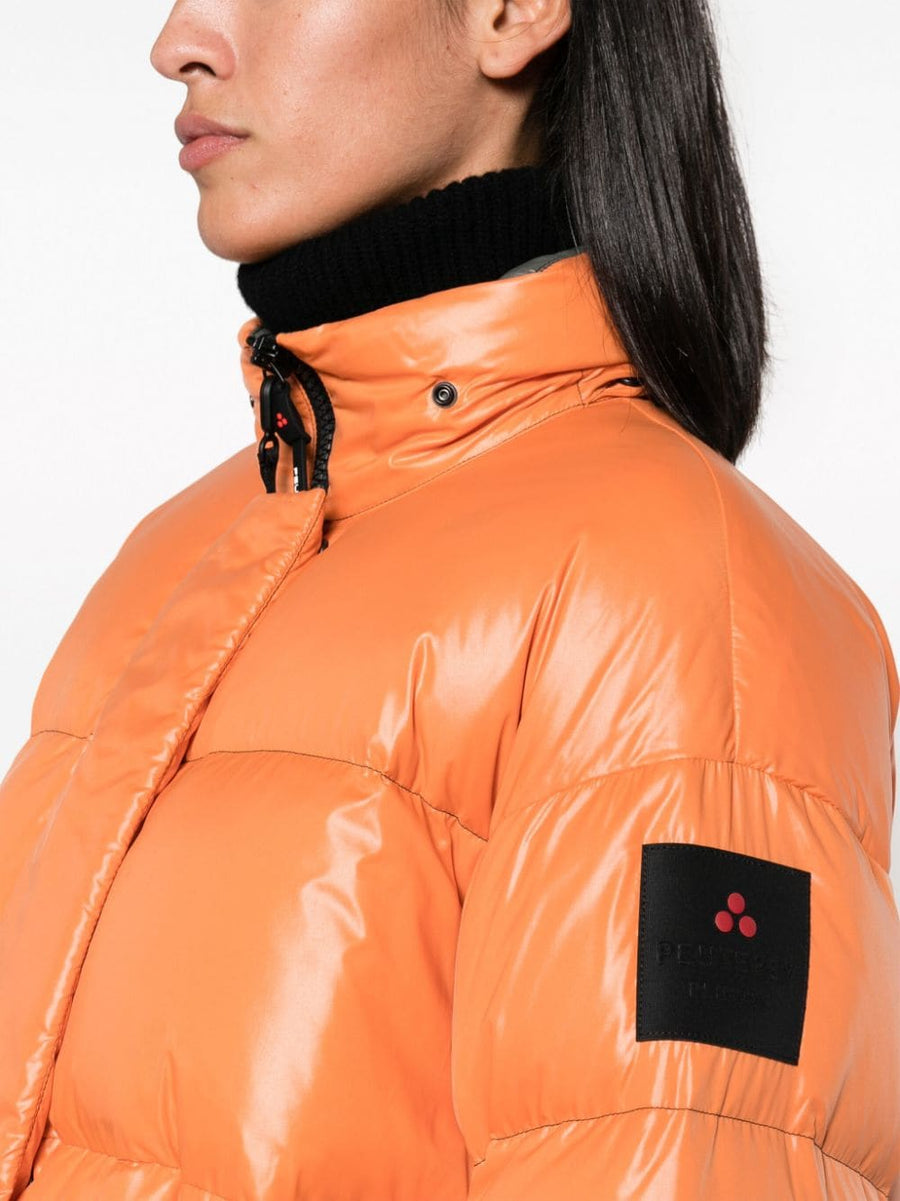 Peuterey Kasha Down Jacket For Women Hooded Puffer Carrot Orange Lux Warmth Sleek Silhouette Fall Winter 2023