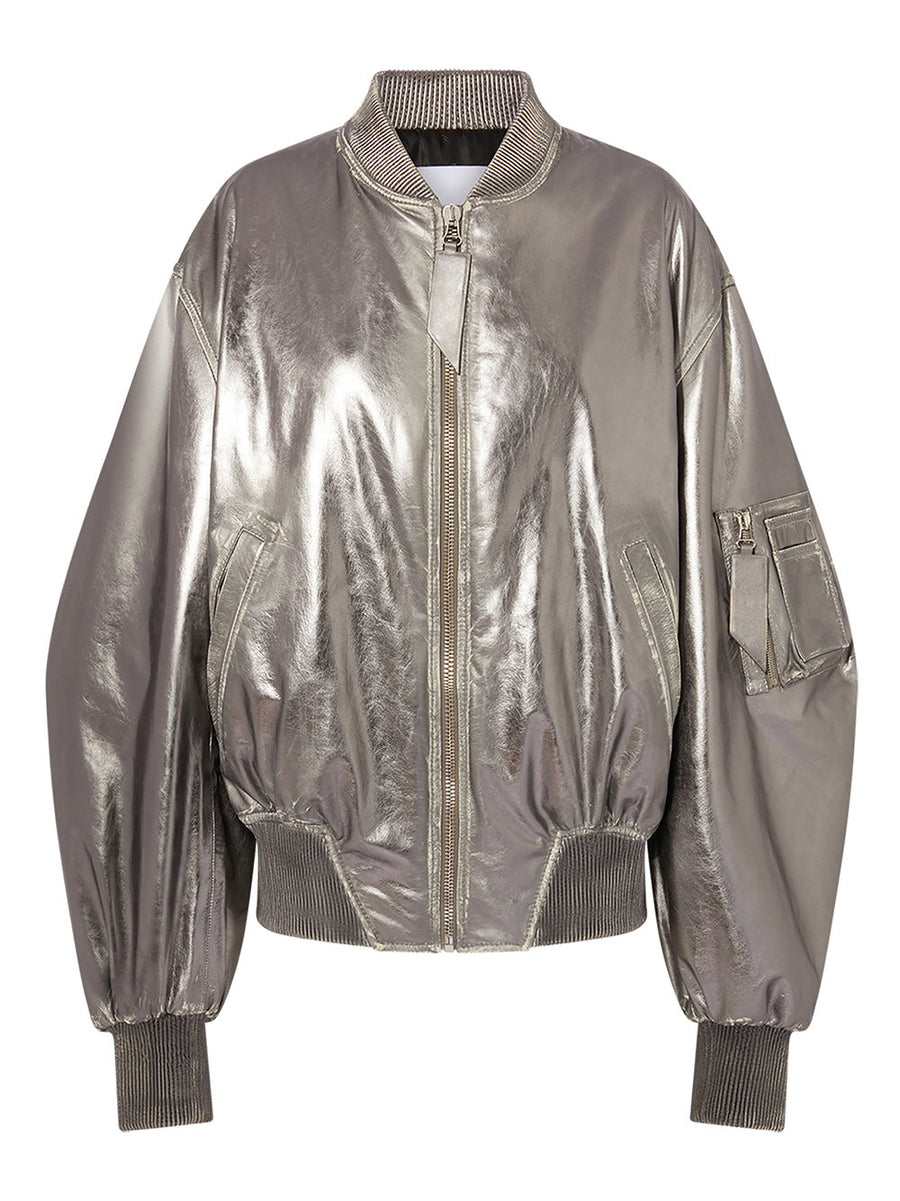 The Attico Mirrored Leather Bomber Jacket Runway Edition For Women Premium Metallic Finish