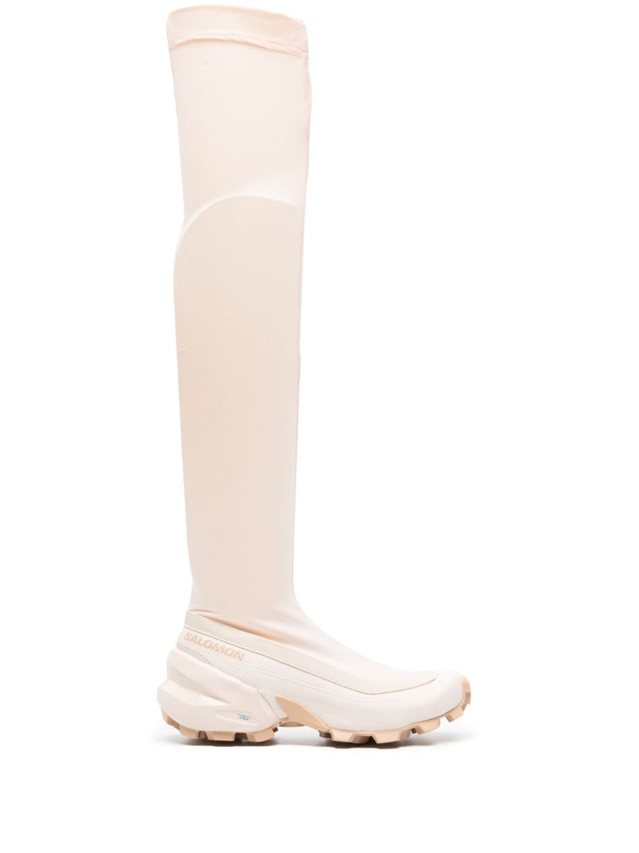 MM6 X Salomon Over The Knee Boots White Pull On With Graphic Logo For Women Luxury Collaboration