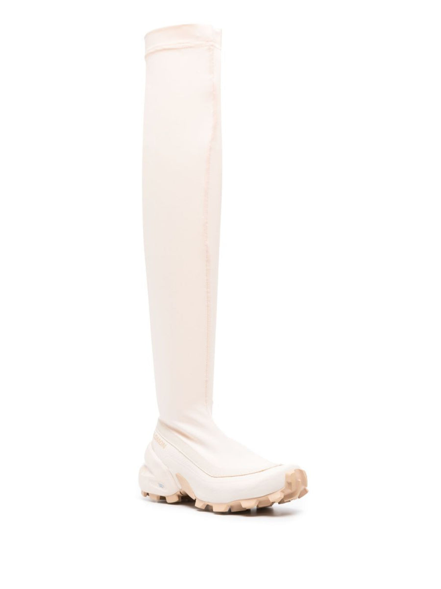 MM6 X Salomon Over The Knee Boots White Pull On With Graphic Logo For Women Luxury Collaboration