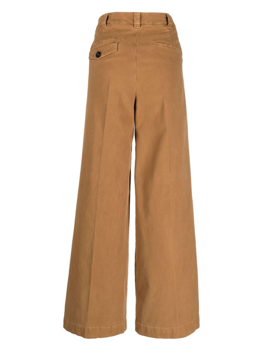 Gabriele Pasini Wide Leg Cotton Trousers For Women High Waisted Premium Comfort With Stretch Camel Brown