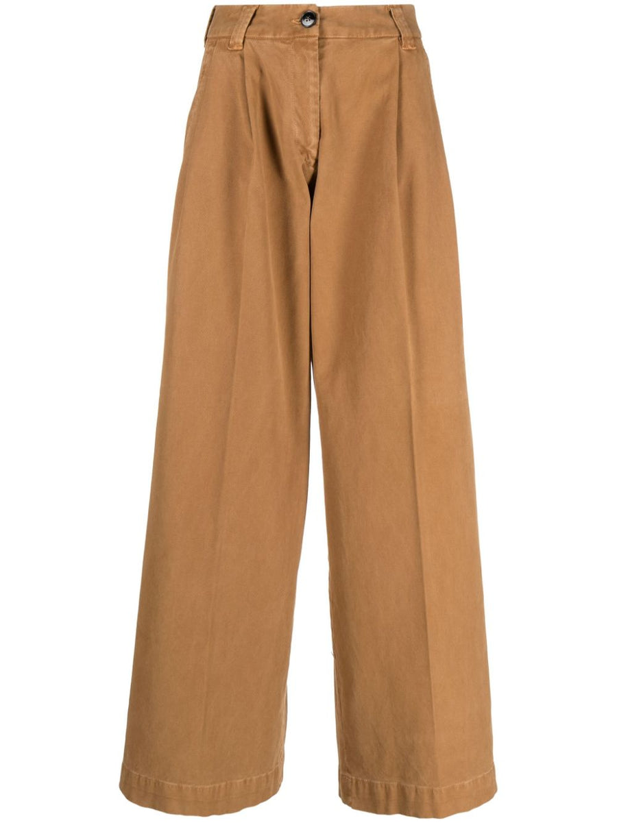 Gabriele Pasini Wide Leg Cotton Trousers For Women High Waisted Premium Comfort With Stretch Camel Brown