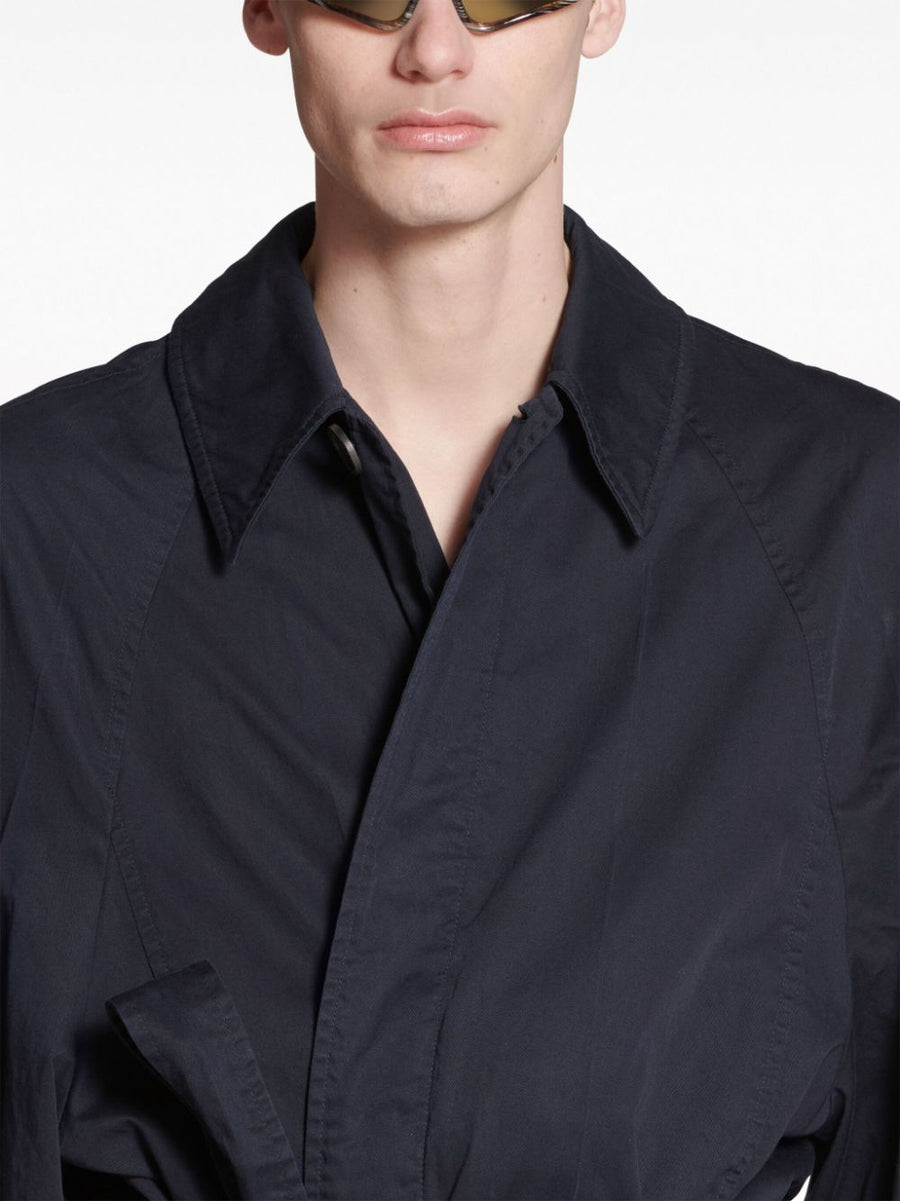 Balenciaga Deconstructed Cotton Coat For Men Architectural City Style In Blue Night Twill Lux