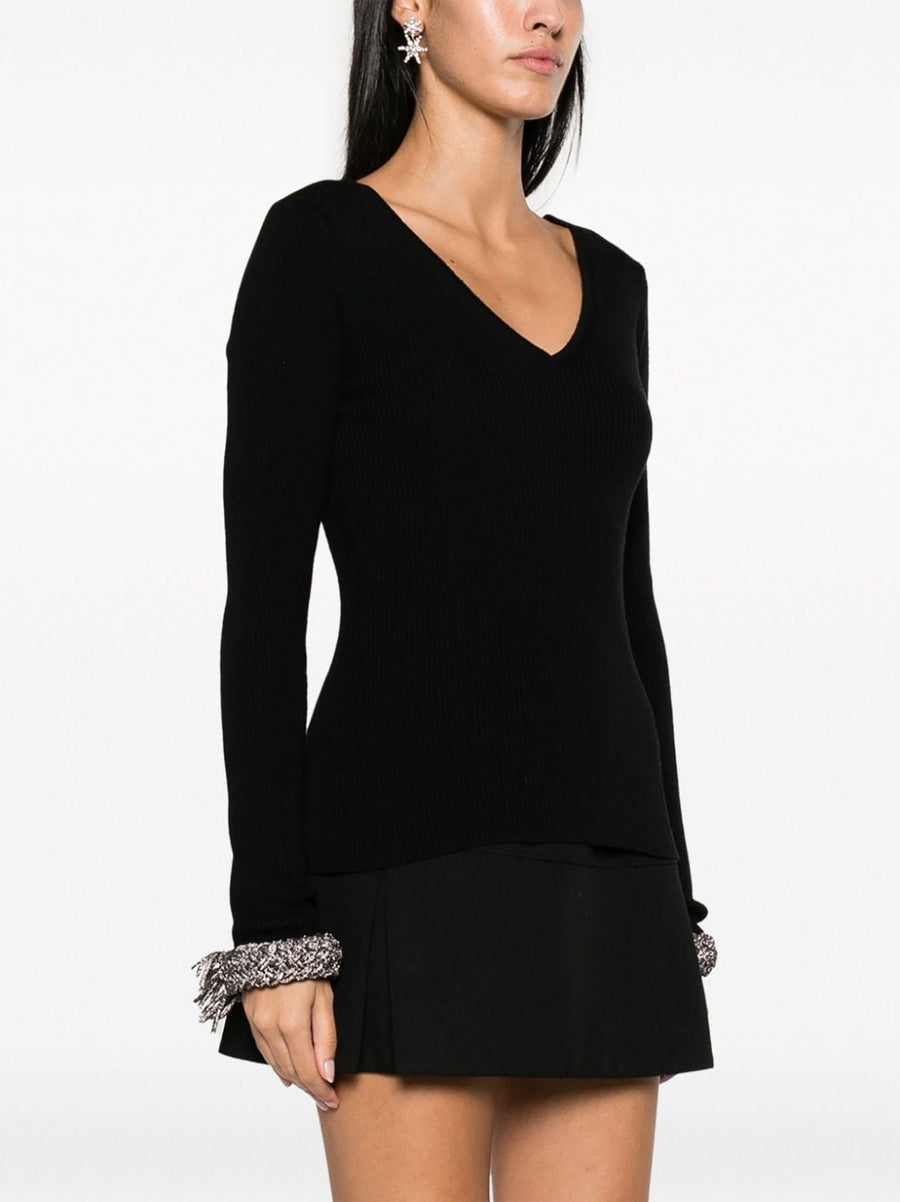 Giuseppe Di Morabito Crystal Embellished Merino Wool Top For Women With Ribbed Knit Detail