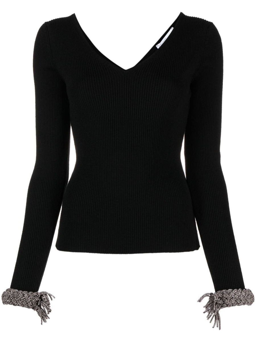 Giuseppe Di Morabito Crystal Embellished Merino Wool Top For Women With Ribbed Knit Detail