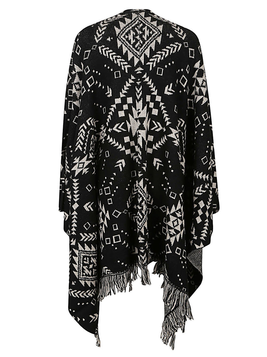 Tooco Ethnic Print Jacquard Cardigan For Women Plush Cashmere Blend Knit With Texture And Statement Style