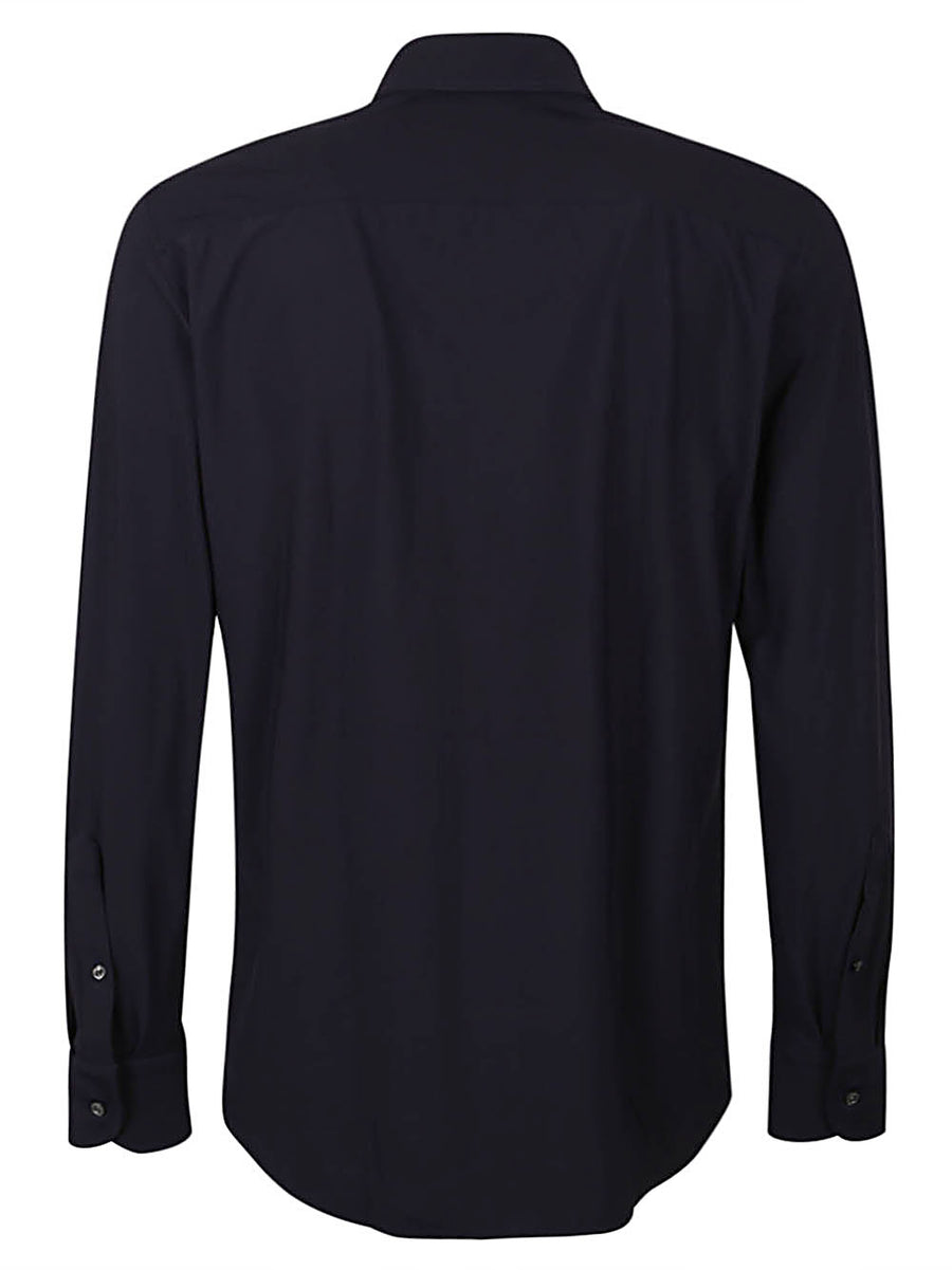 Sonrisa Black Long Sleeve Shirt For Men With Structured High Collar And Premium Stretch