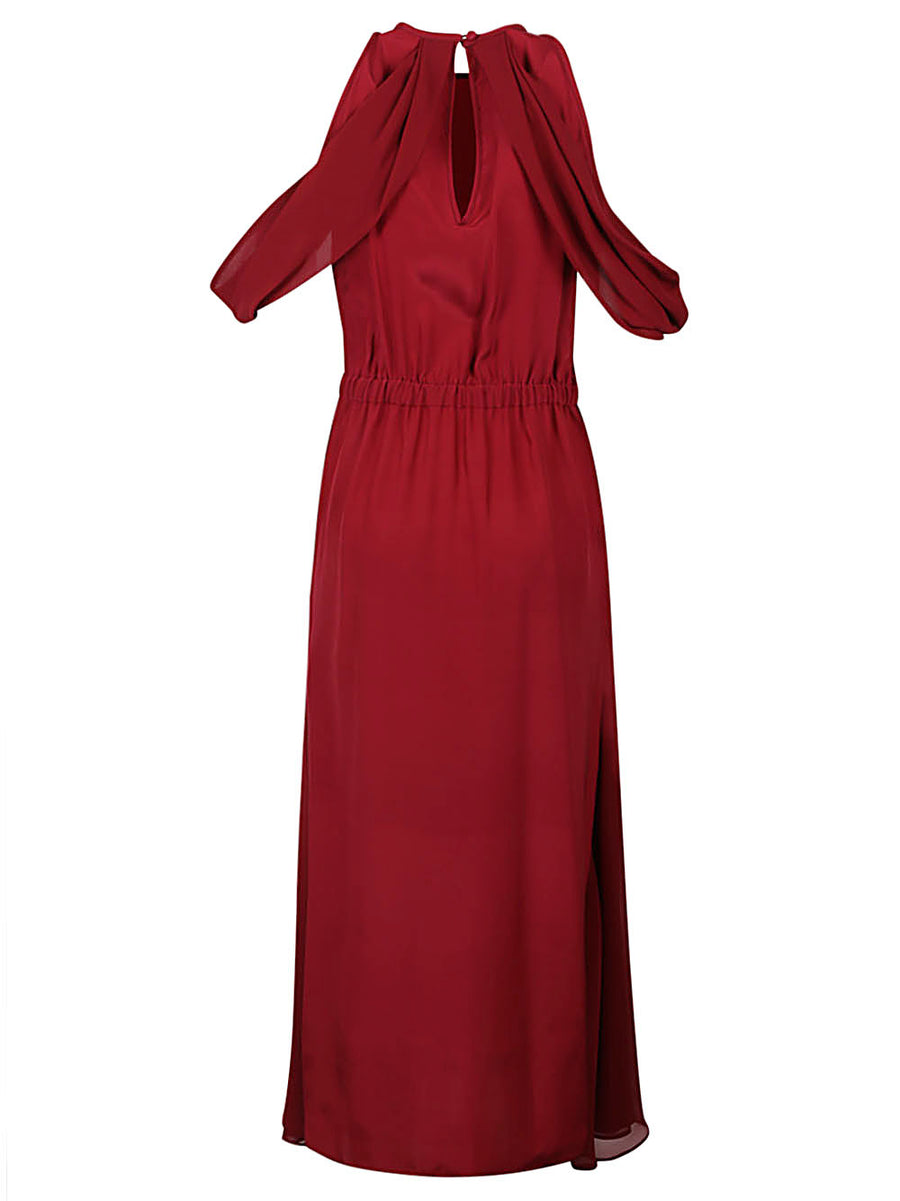 Crida Silk Midi Dress for Women Bold Red Silk Quiet Luxury Resort Ready Elegance