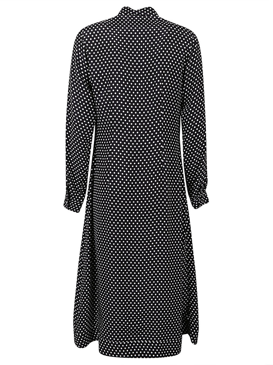 Crida Polka Dot Silk Midi Dress For Women With Hidden Pockets And Button Front And Elegant Neck Detail