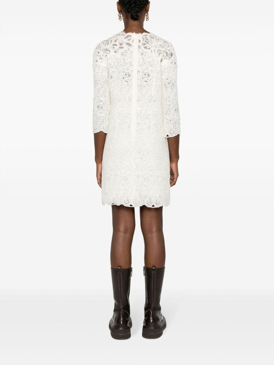 Ermanno Scervino Wool Blend Short Dress With Chalk White Guipure Lace For Women Luxury Evening Wear