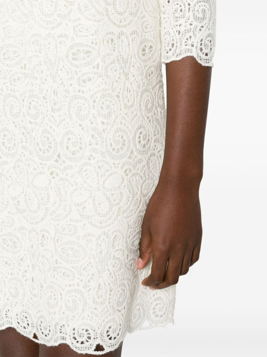 Ermanno Scervino Wool Blend Short Dress With Chalk White Guipure Lace For Women Luxury Evening Wear