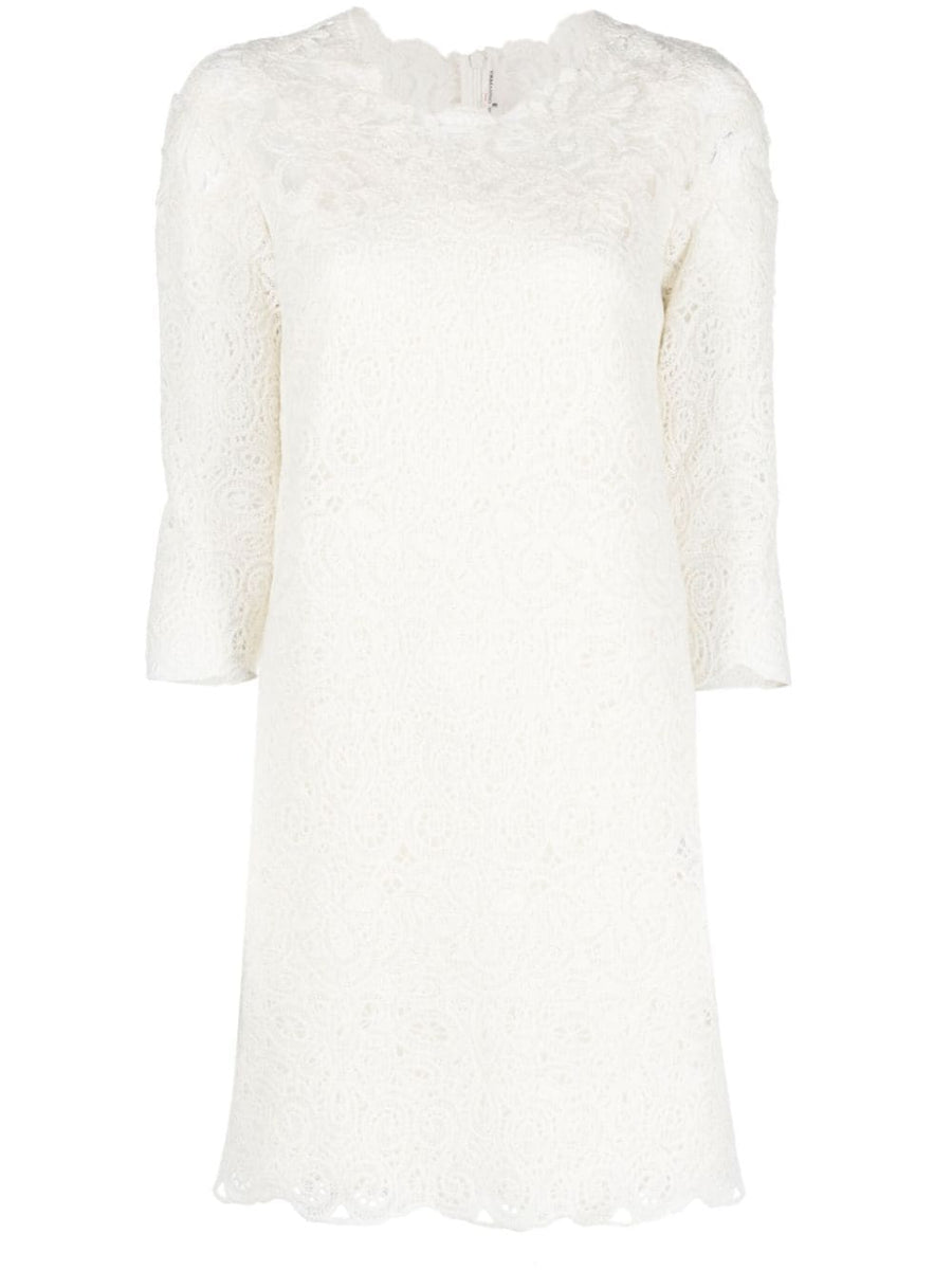 Ermanno Scervino Wool Blend Short Dress With Chalk White Guipure Lace For Women Luxury Evening Wear