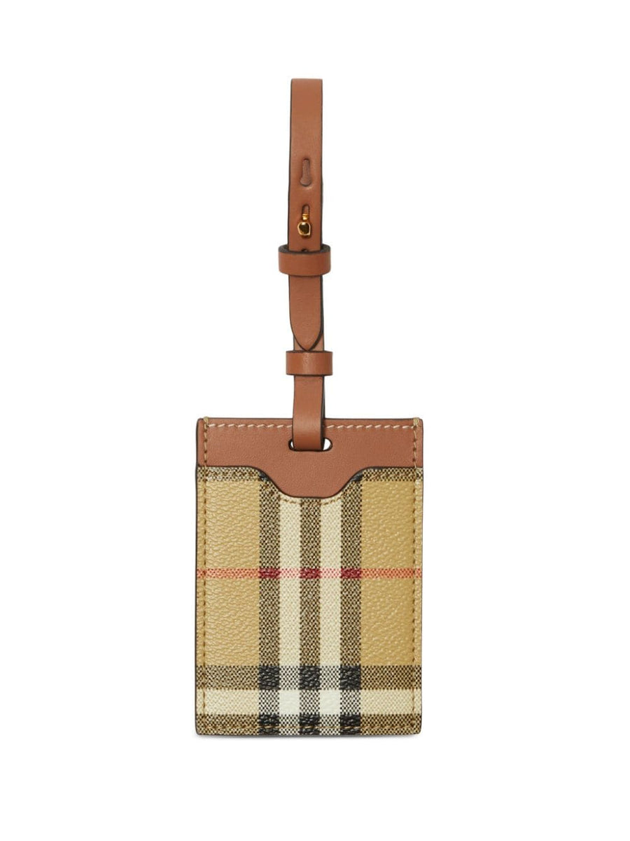 Burberry Luggage Tag Luxurious Calf Leather With Archive Beige Multicolor Accents And Adjustable Strap For Travelers