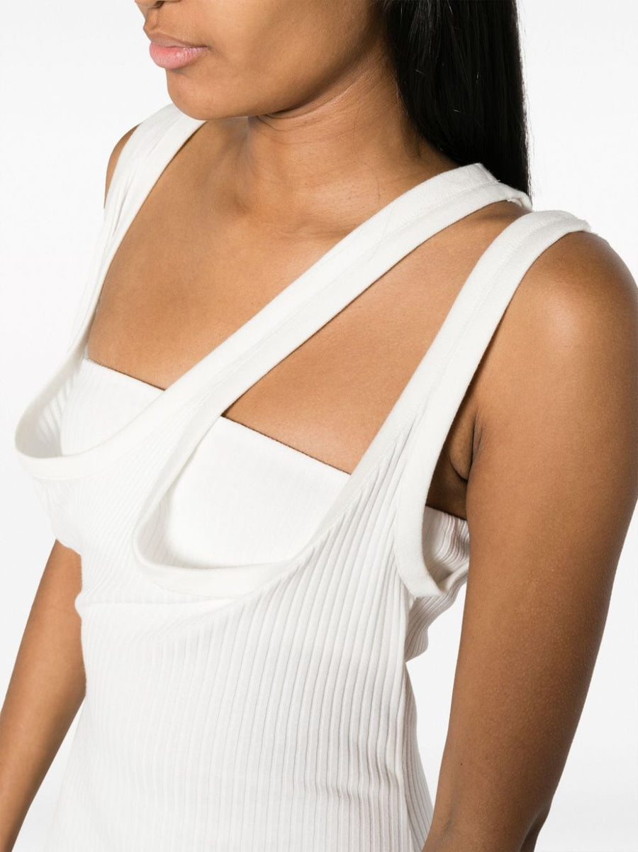 Luxurious The Attico Ribbed Jersey Midi Dress White Cotton With Asymmetric Neckline For Women Runway
