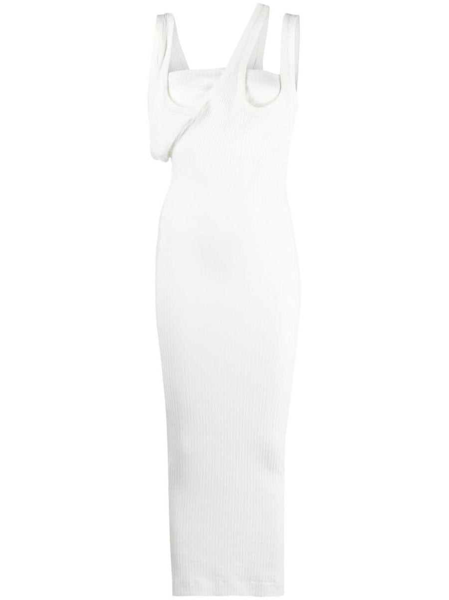 Luxurious The Attico Ribbed Jersey Midi Dress White Cotton With Asymmetric Neckline For Women Runway