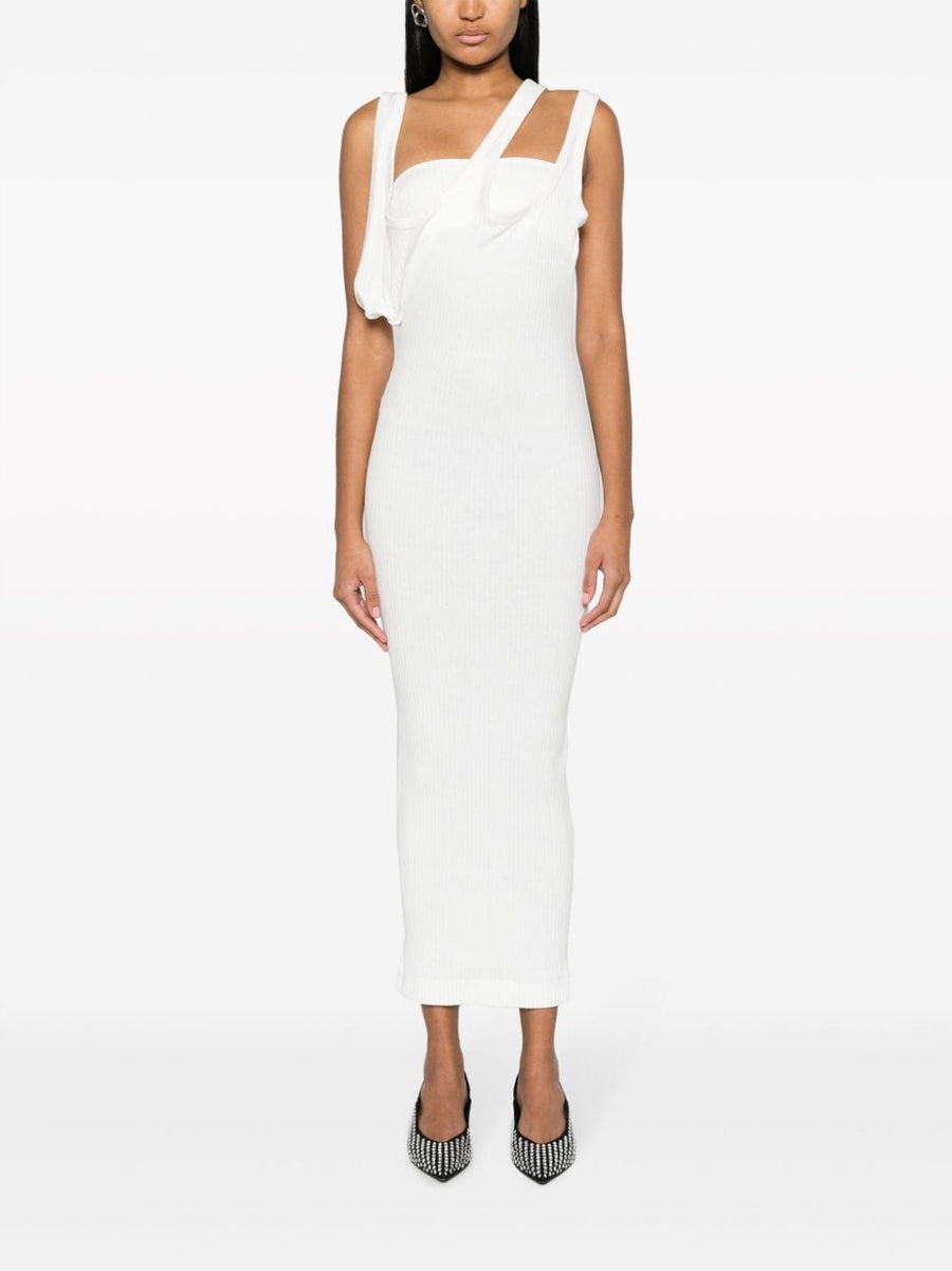 Luxurious The Attico Ribbed Jersey Midi Dress White Cotton With Asymmetric Neckline For Women Runway