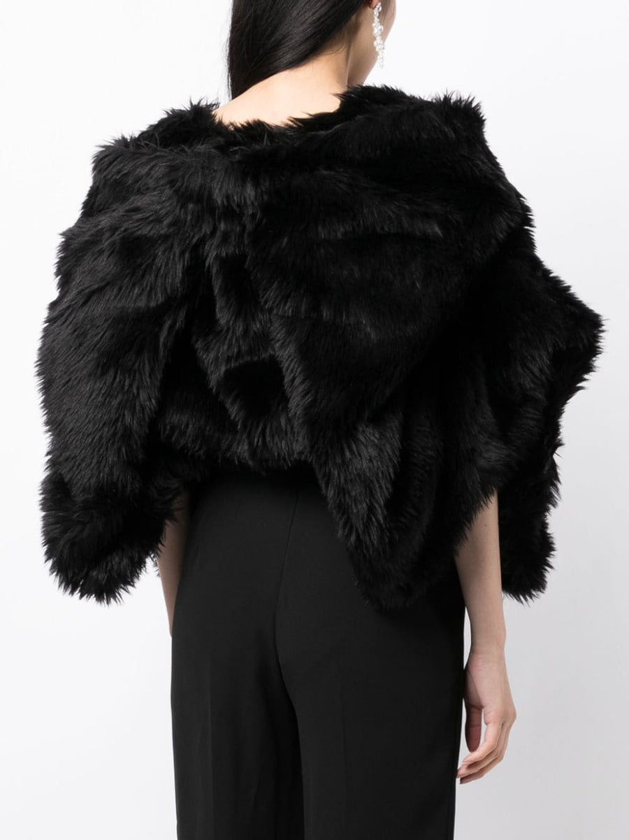 Comme Des Garcons Fur-Design Cropped Jacket For Women Bold Textured Black Faux Fur Outerwear