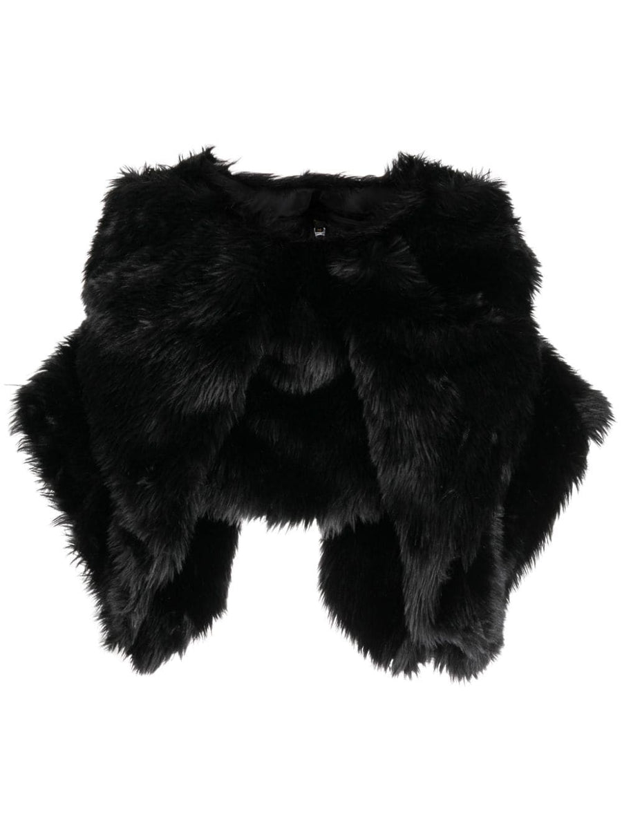 Comme Des Garcons Fur-Design Cropped Jacket For Women Bold Textured Black Faux Fur Outerwear