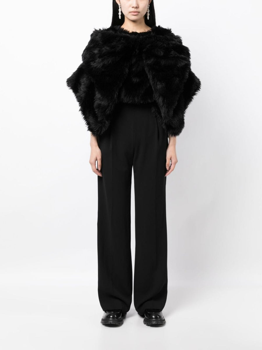Comme Des Garcons Fur-Design Cropped Jacket For Women Bold Textured Black Faux Fur Outerwear