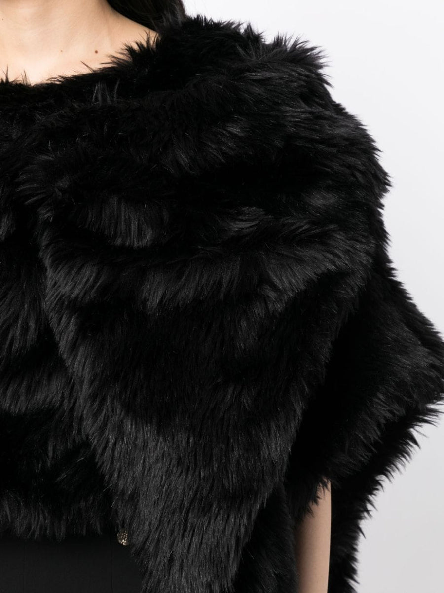 Comme Des Garcons Fur-Design Cropped Jacket For Women Bold Textured Black Faux Fur Outerwear