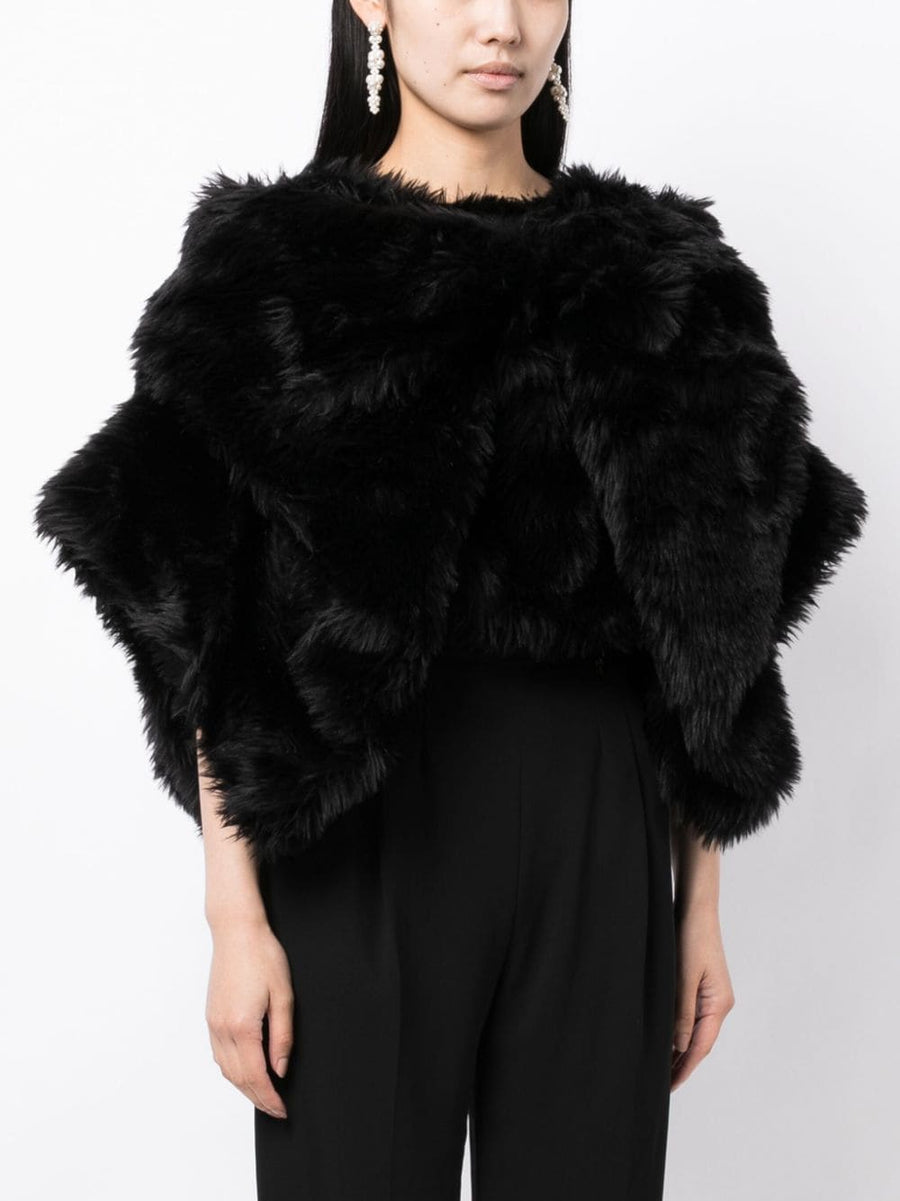 Comme Des Garcons Fur-Design Cropped Jacket For Women Bold Textured Black Faux Fur Outerwear