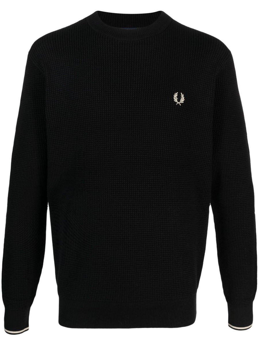 Fred Perry Conscious Criteria Black BCI Cotton Crewneck Jumper For Men With Embroidered Logo