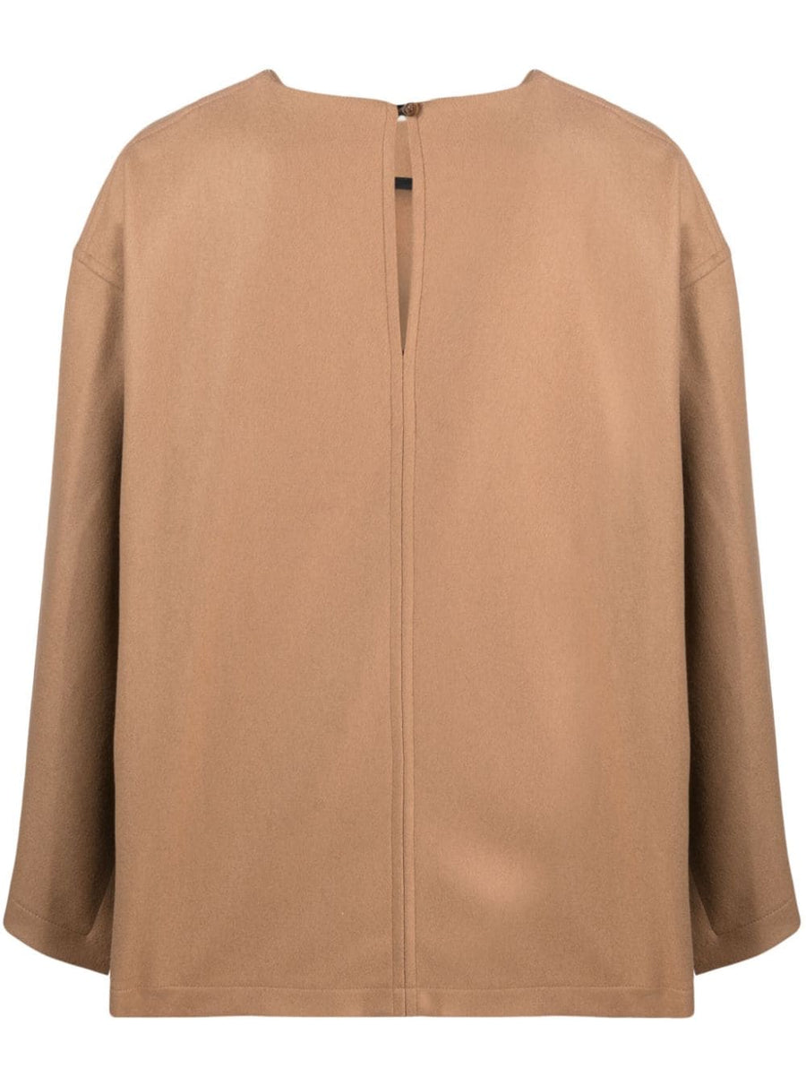 Erika Cavallini Semi Couture Nara Wool Blend Blouse Camel Luxurious Textured Finish for Women