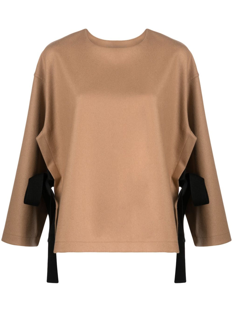 Erika Cavallini Semi Couture Nara Wool Blend Blouse Camel Luxurious Textured Finish for Women