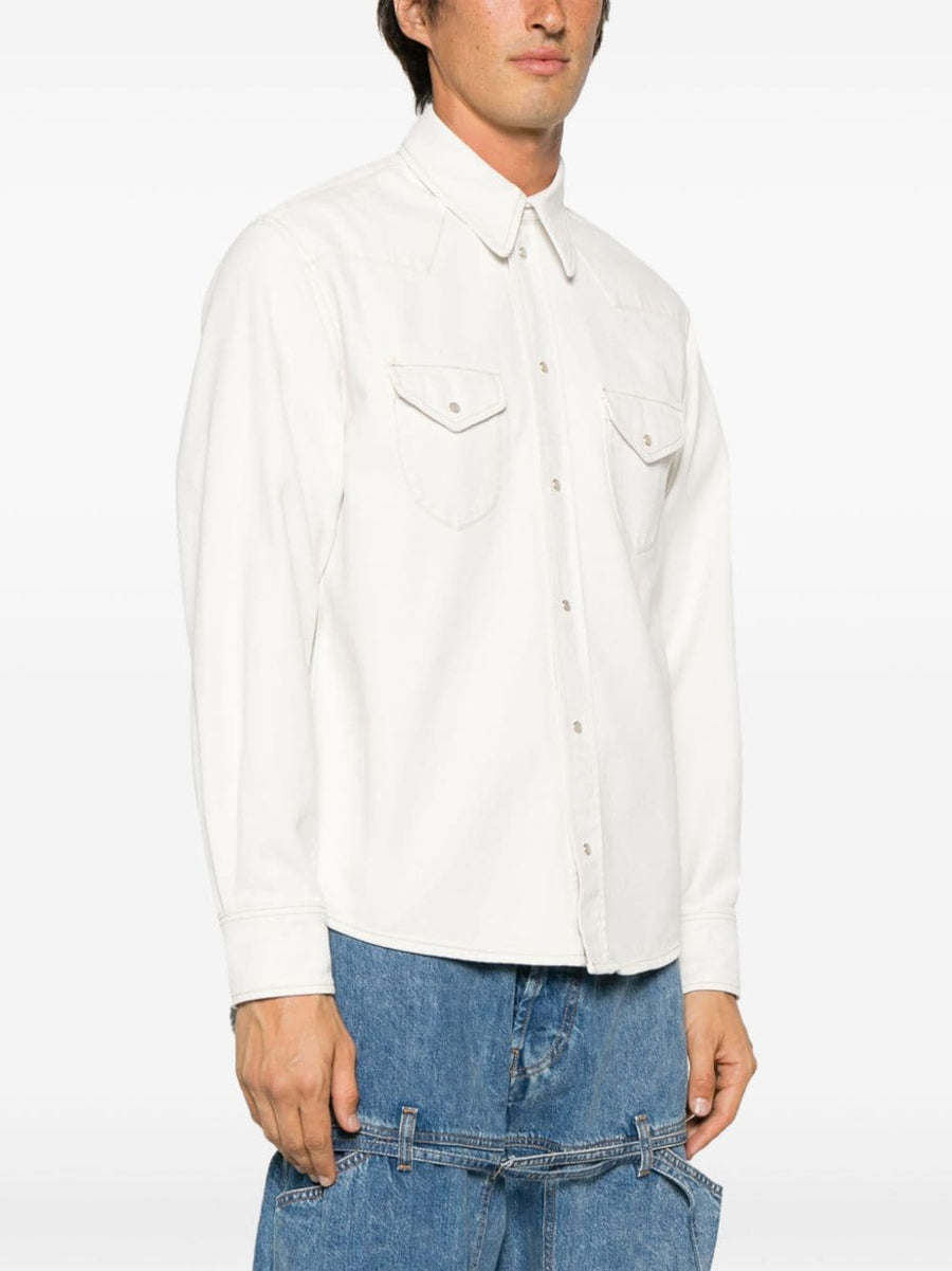 Bally Cotton Shirt for Women 100 Percent Organic Cotton Denim Stitching Pearl Buttons Luxury Workwear