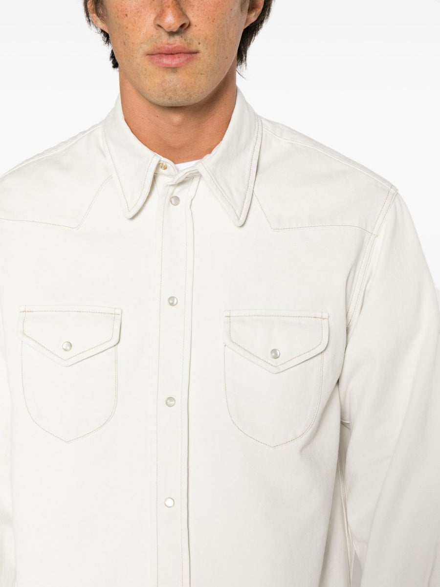 Bally Cotton Shirt for Women 100 Percent Organic Cotton Denim Stitching Pearl Buttons Luxury Workwear