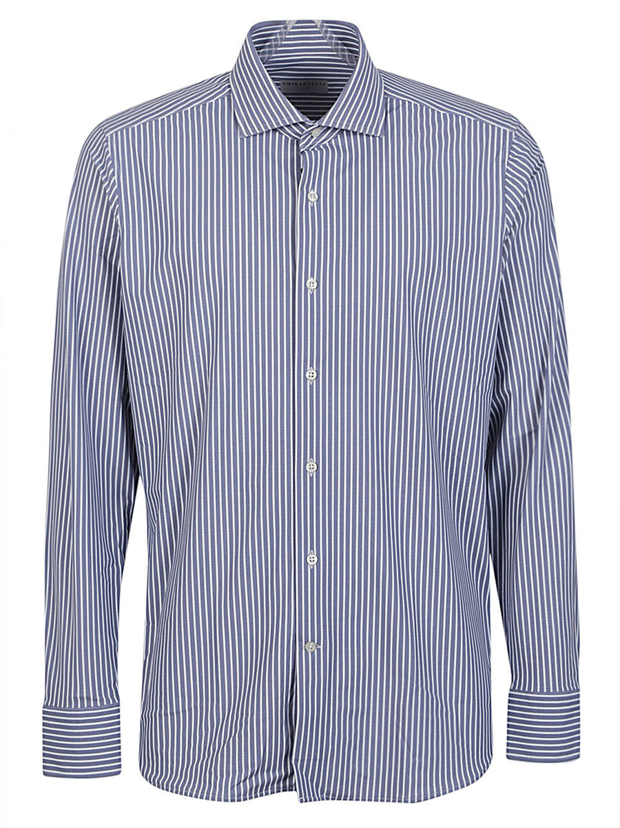 Sonrisa Blue Striped Shirt For Men With Stretch Polyamide Elastane Comfort And Classic Button Closure