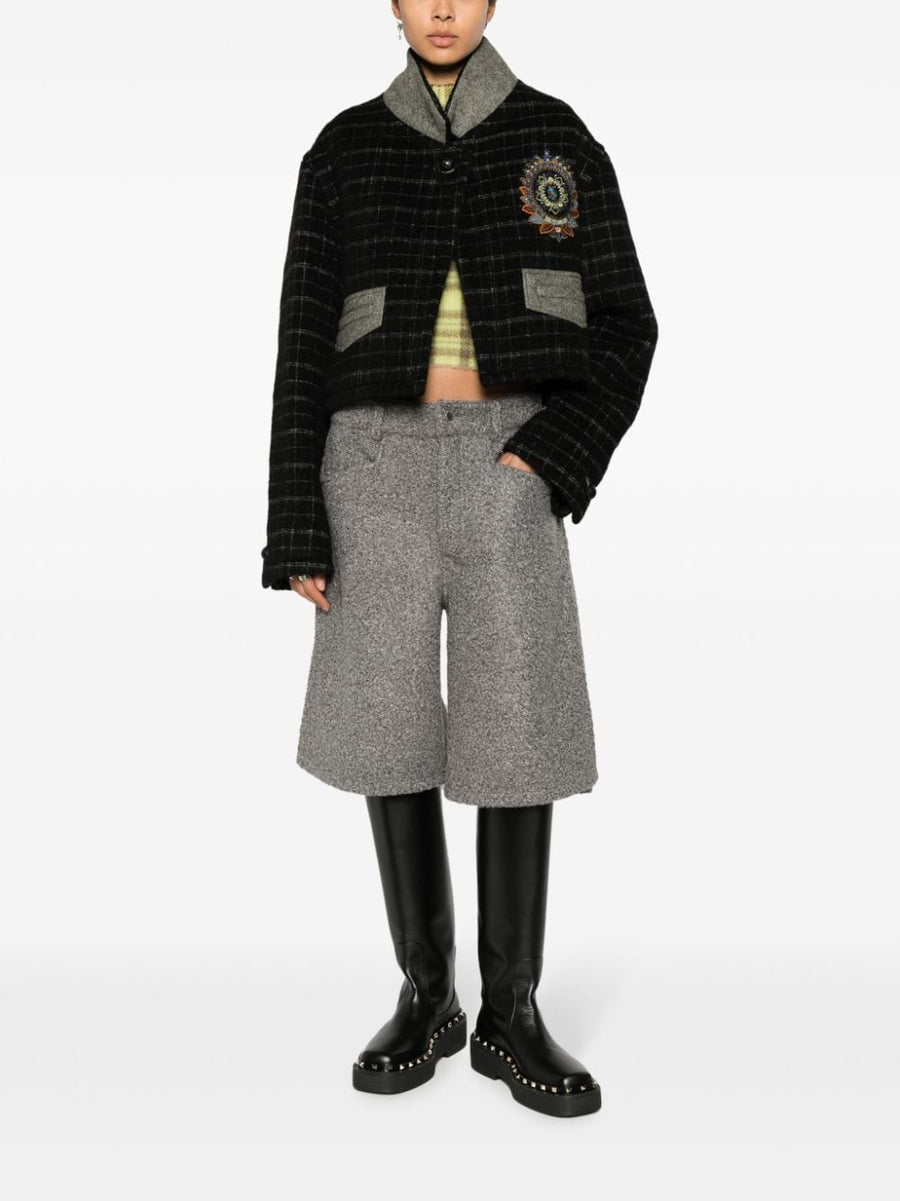 Etro Checked Crop Wool Jacket For Women With Floral Embroidery Luxe Wool Blend Day To Night Versatility