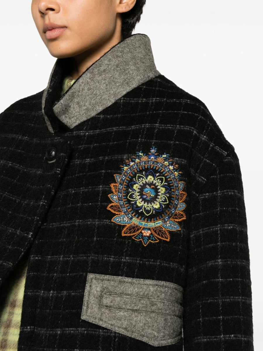 Etro Checked Crop Wool Jacket For Women With Floral Embroidery Luxe Wool Blend Day To Night Versatility
