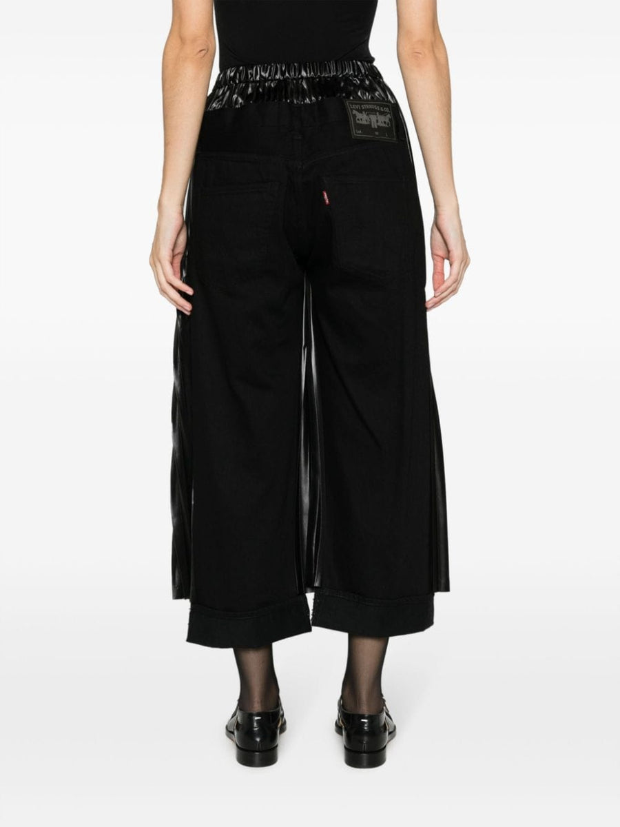 Junya Watanabe Cotton Trousers Cropped With Elastic Pleated Waistband Unisex Premium Black