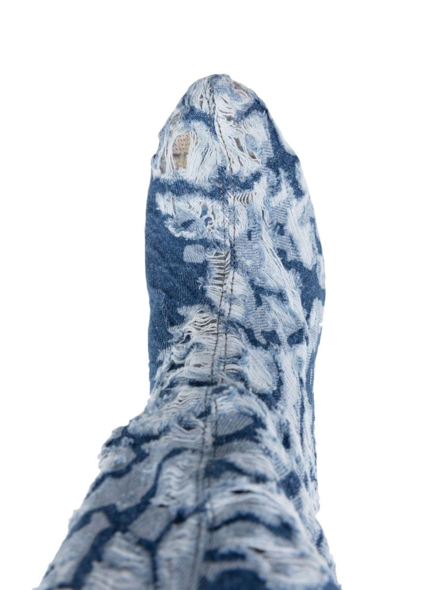 Masha Popova Denim Boots For Women Indigo Worn In Distressed Below Knee Heeled Shoes