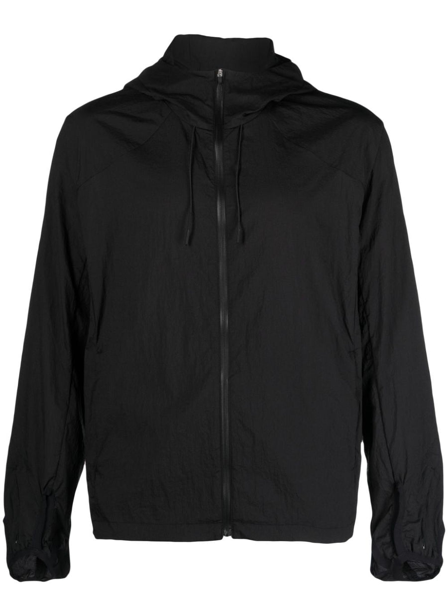 Post Archive Faction Technical Jacket Black For Men Water Resistant Nylon Hooded With Pockets Durable