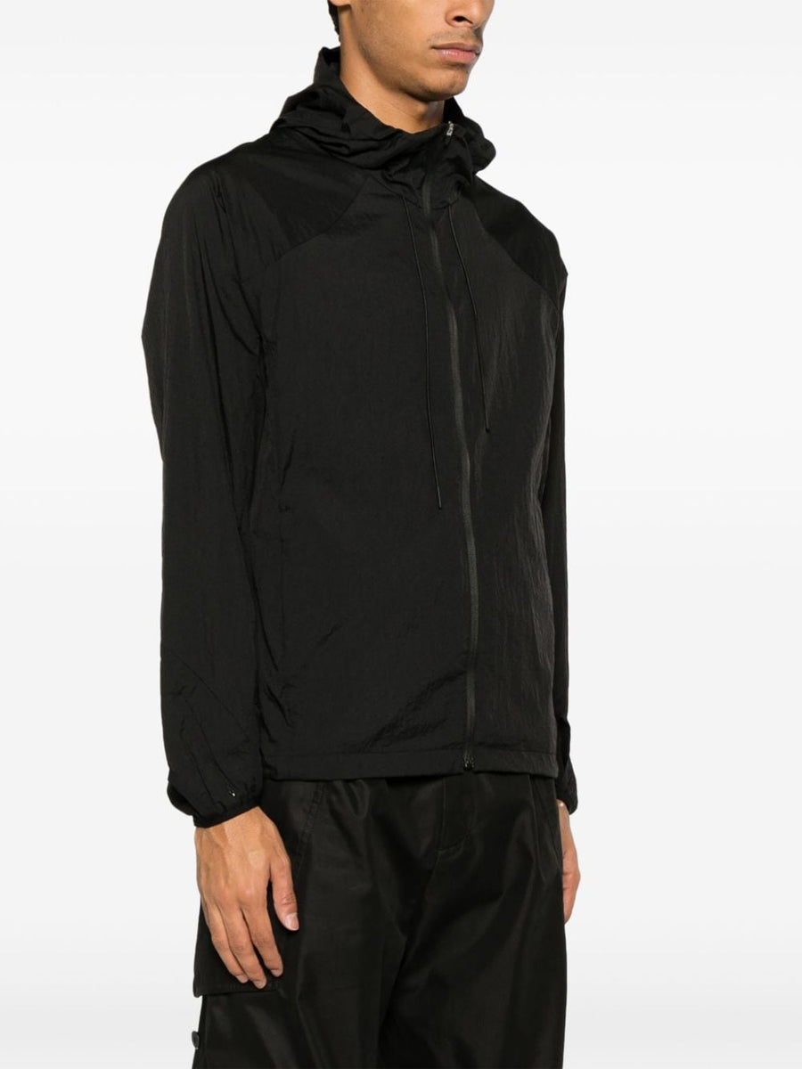 Post Archive Faction Technical Jacket Black For Men Water Resistant Nylon Hooded With Pockets Durable