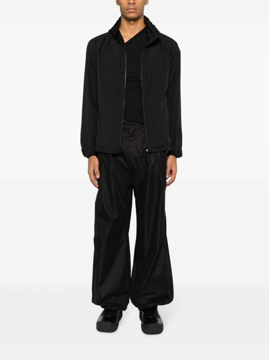 Post Archive Faction Technical Jacket Black For Men Water Resistant Nylon Hooded With Pockets Durable
