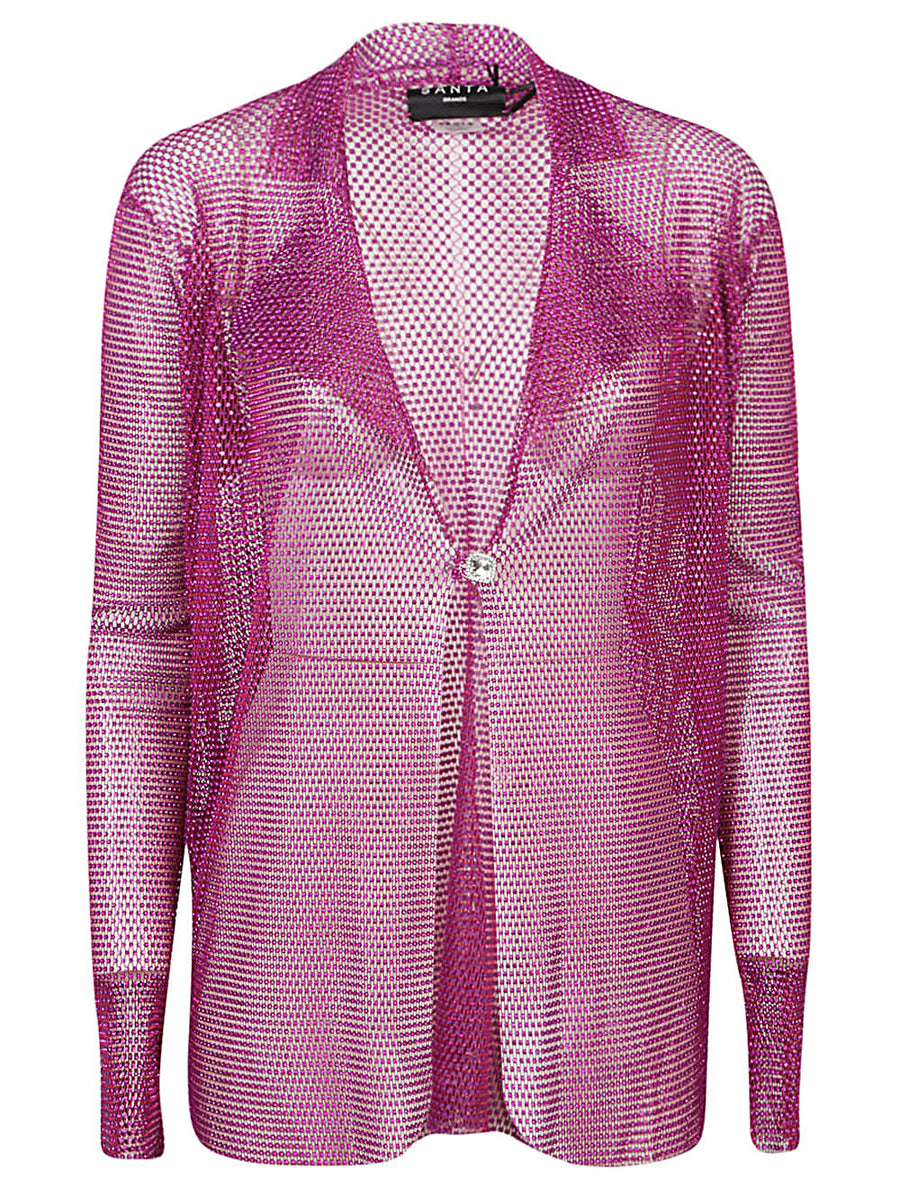 Santa Brand Fuchsia Single Breasted Blazer Jacket With Rhinestone Detail For Fashion Forward Women