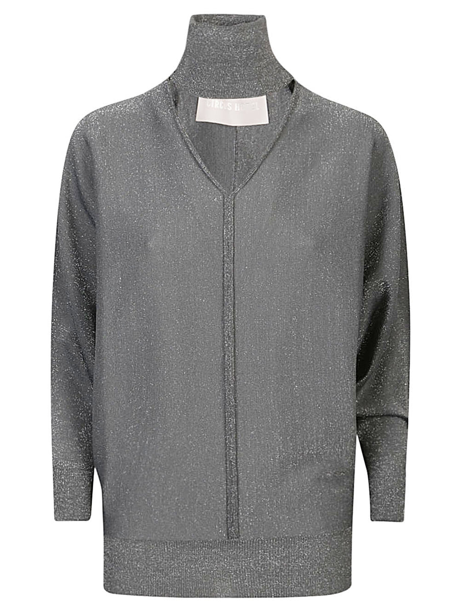 Viscose Turtleneck Sweater Circus Hotel Women Grey Balloon Sleeves Modern Silhouette