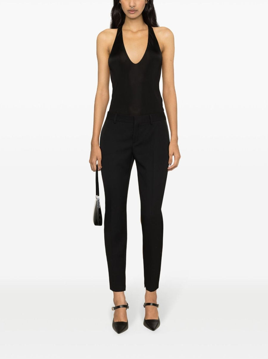 Saint Laurent Plunging Satin Tank Top for Women, Semi-Sheer Jersey, Deep U-Neck, Evening Luxe