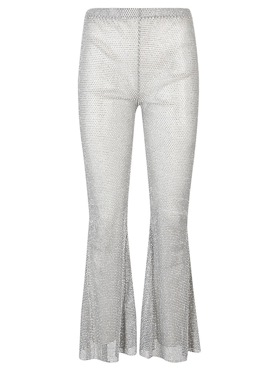 Flare Leg Trousers Santa Brand Silver Rhinestone Metallic For Women Luxurious Versatile Wardrobe Essential