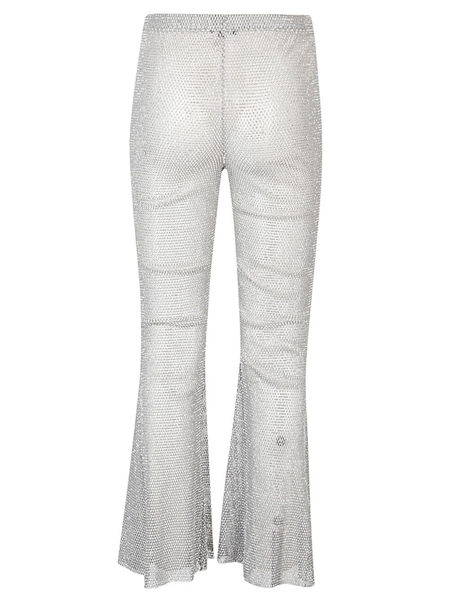 Flare Leg Trousers Santa Brand Silver Rhinestone Metallic For Women Luxurious Versatile Wardrobe Essential
