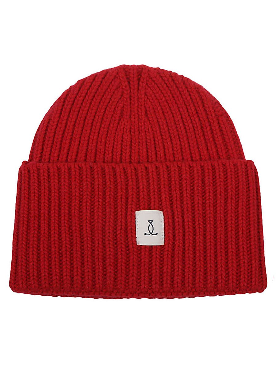 Seafarer Merino Wool Beanie For Women - Ribbed Knit Red, Logo Centered, Premium Warmth