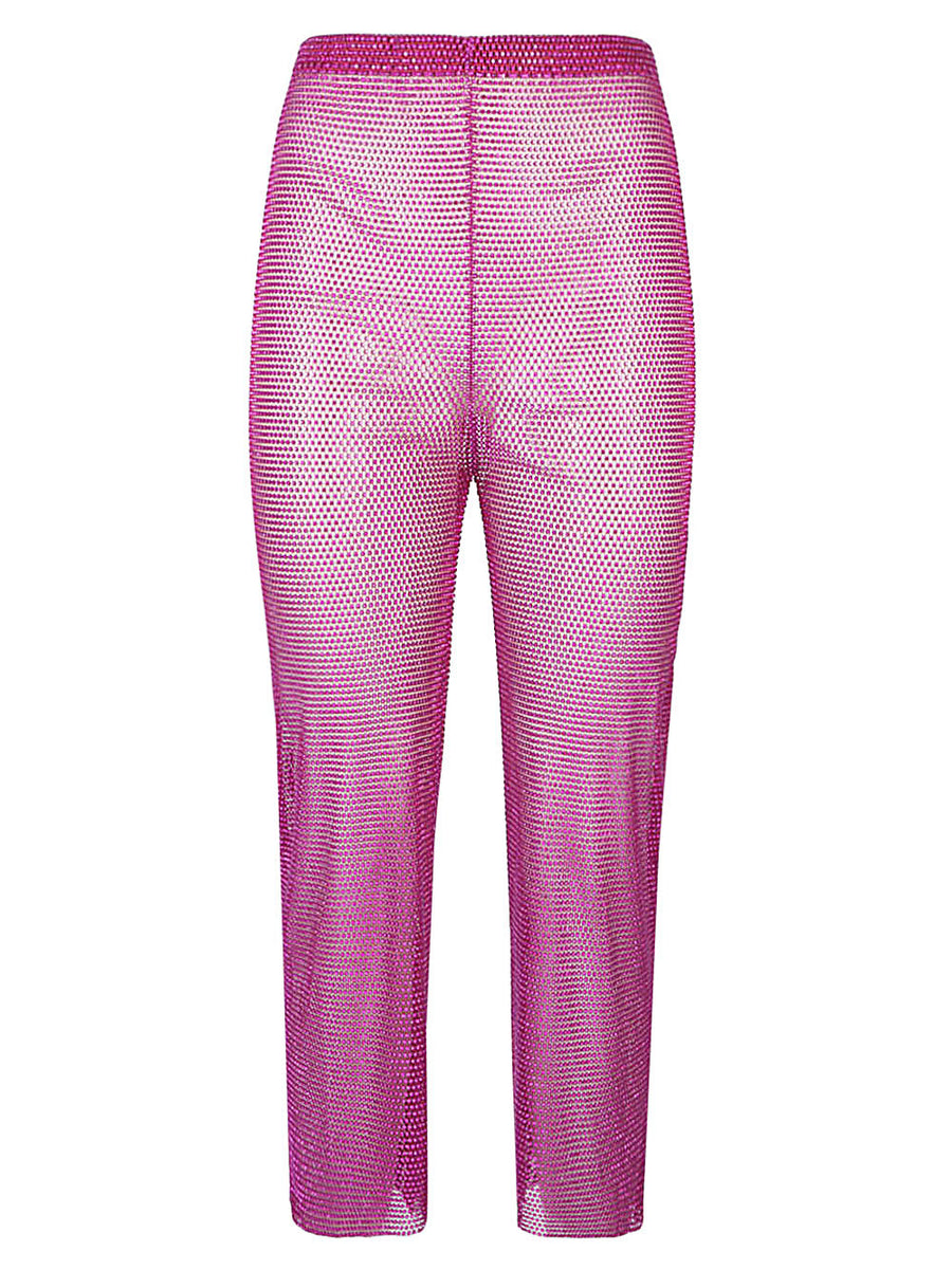 Santa Brand Fuchsia Cropped Trousers For Women Elasticized Leg Rhinestone Accents Straight Leg Fit