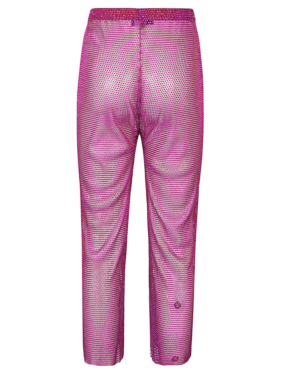 Santa Brand Fuchsia Cropped Trousers For Women Elasticized Leg Rhinestone Accents Straight Leg Fit