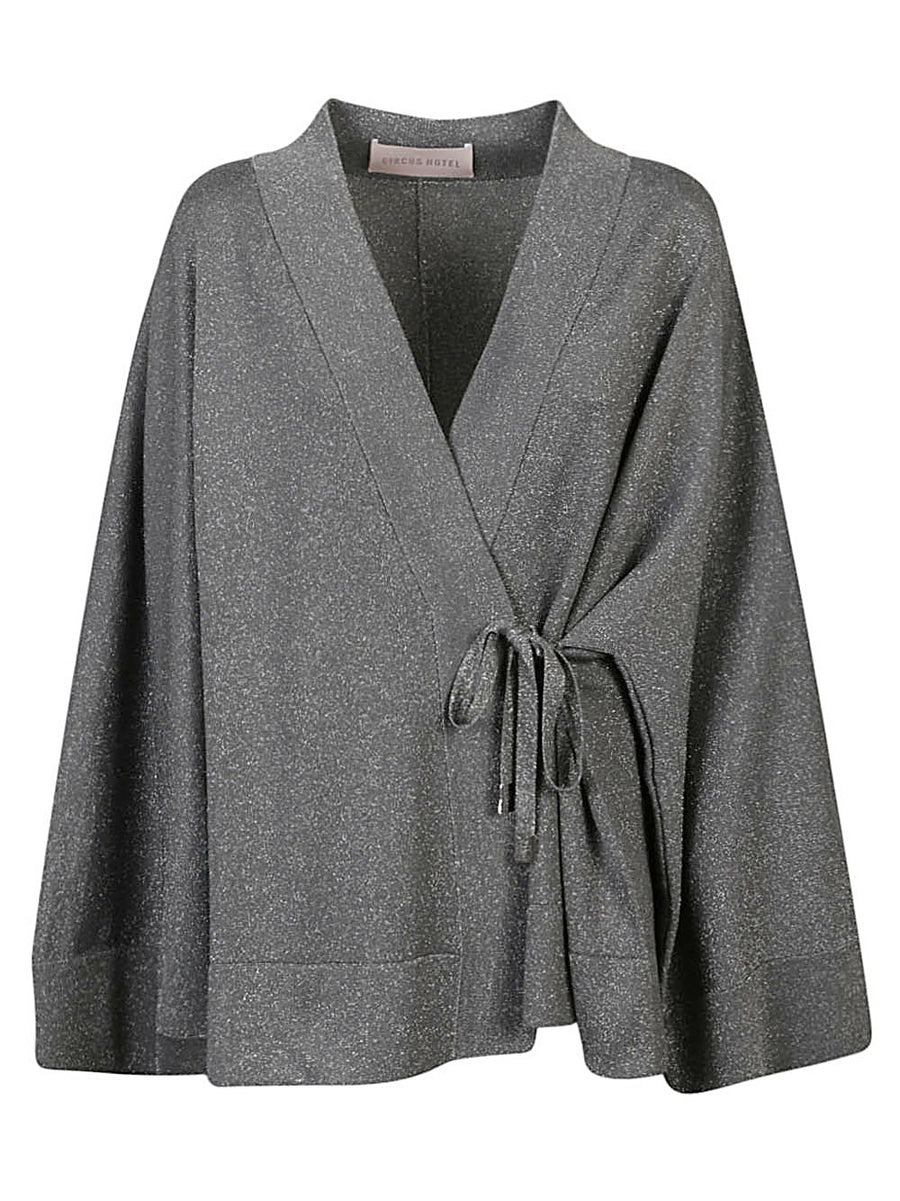 Circus Hotel Grey Viscose Short Kimono For Women Lightweight Draped Layer Elegant Wardrobe Essential