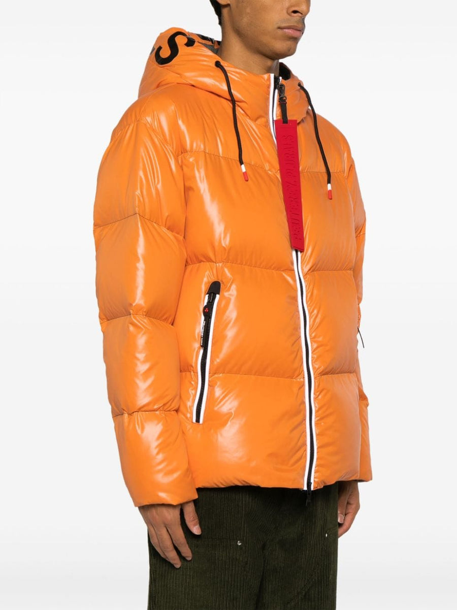 Peuterey Nylon Down Jacket For Men Premium Warmth In Bold Carrot Orange With Hood